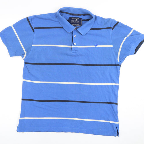 Stone Bay Men's Blue Striped Polo Shirt Size S
