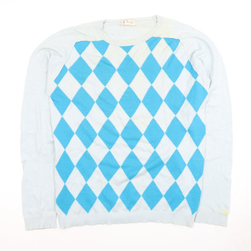 Pringle Men's Blue Argyle Pullover Jumper, Size S