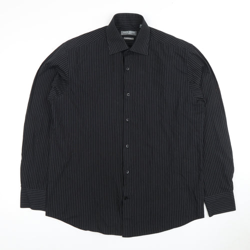 Jack Reid Men's Black Striped Dress Shirt 15.5 Long Sleeve