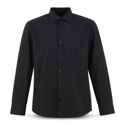Front view of Jack Reid Men's Black Striped Dress Shirt 15.5 Long Sleeve