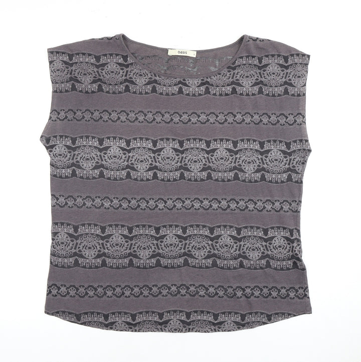Oasis Women's Grey Geometric T-Shirt Size S