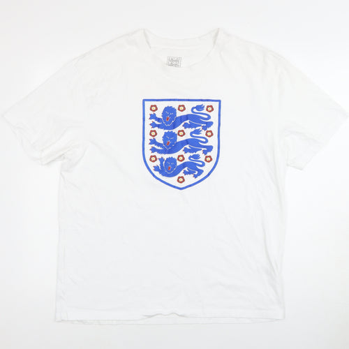 England Men's White L Sports Graphic T-Shirt, Cotton, Crew Neck