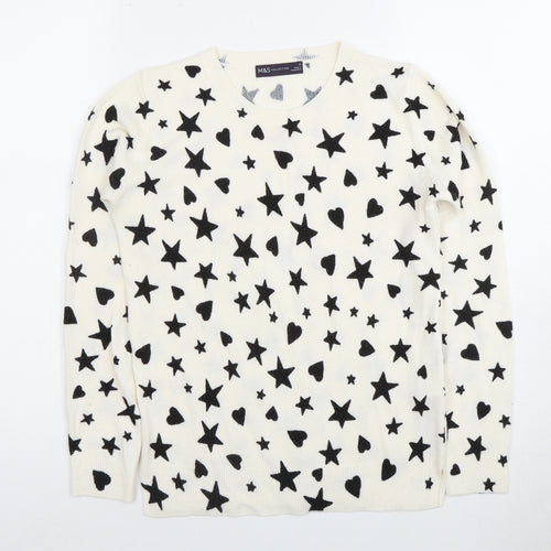 Marks and Spencer Women's White Size 6 Star Pullover Jumper