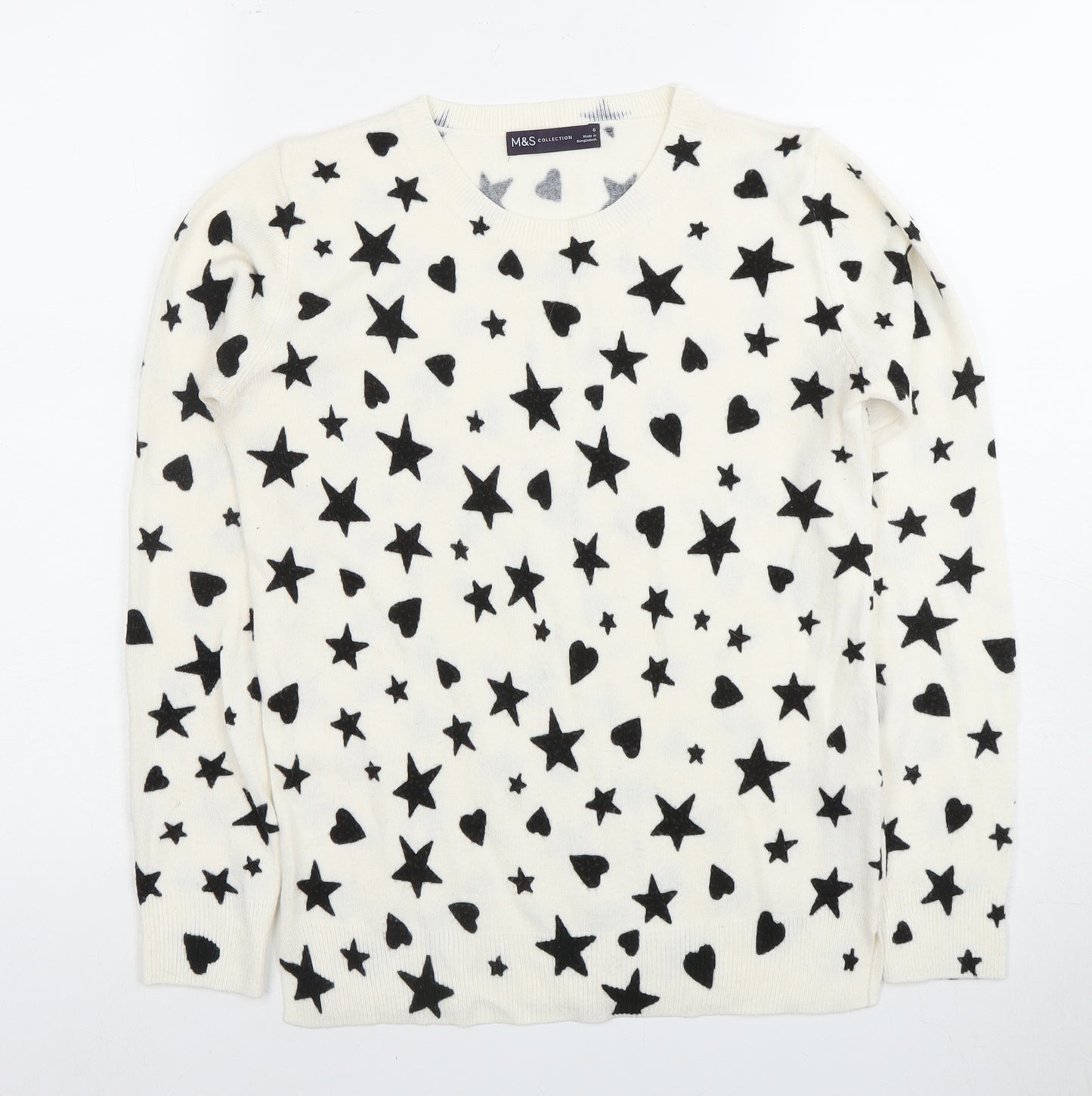 Marks and Spencer Women's White Size 6 Star Pullover Jumper