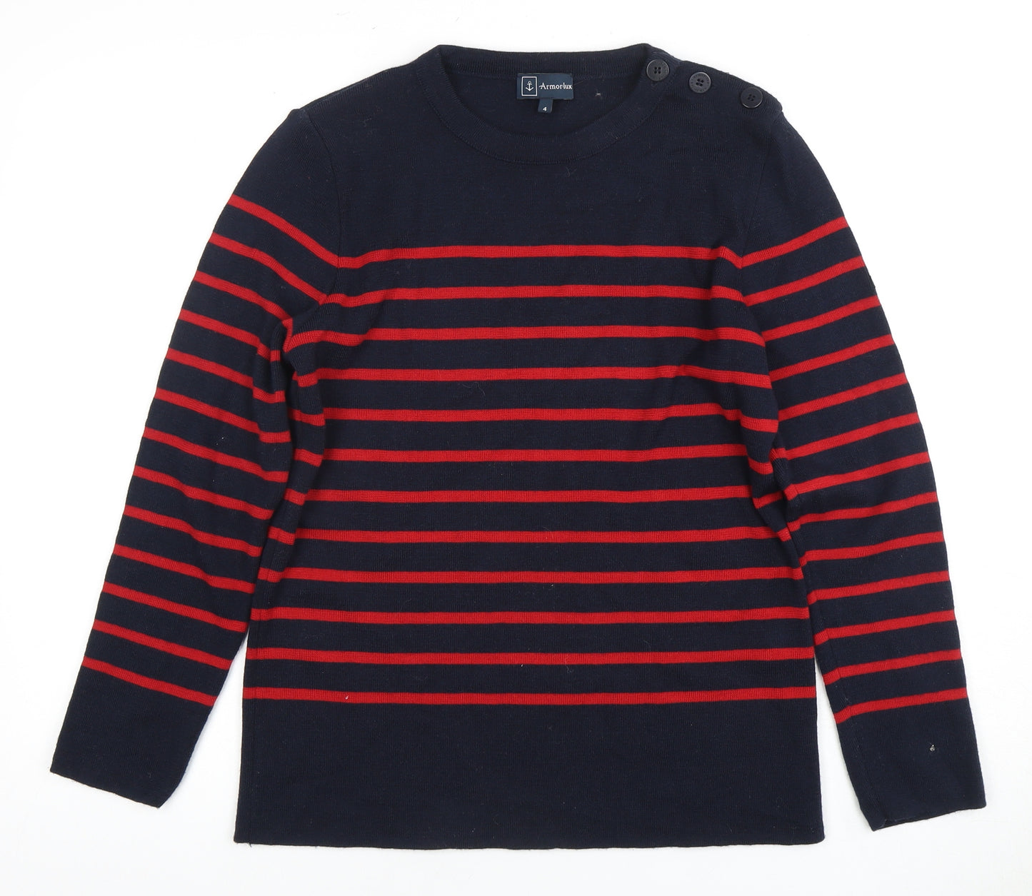 Armor Lux Women's Navy Striped Wool Pullover, Size 14