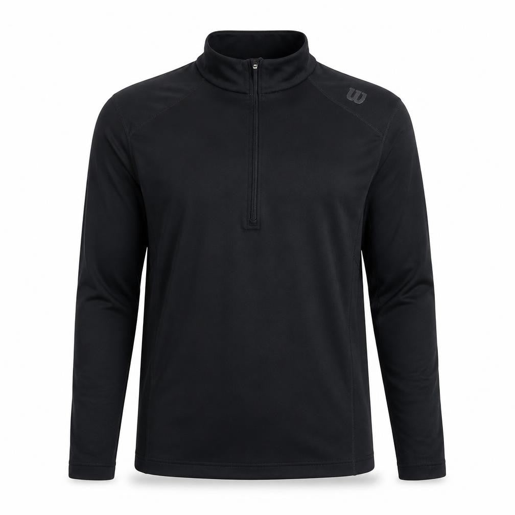 Front view of Wilson Men's Black S Casual Pullover 1/4 Zip Top