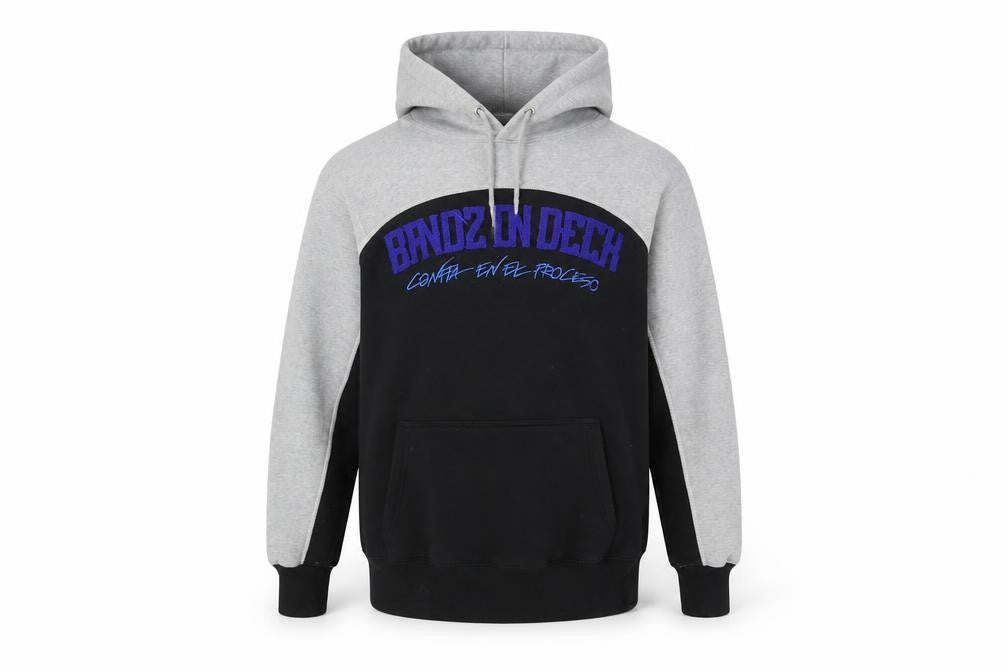 Front view of Bandz On Deck Men's Black Grey Hoodie Small