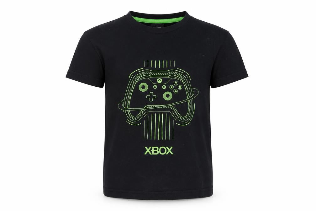 Front view of Xbox boys’ black graphic t-shirt, age 8, gaming style