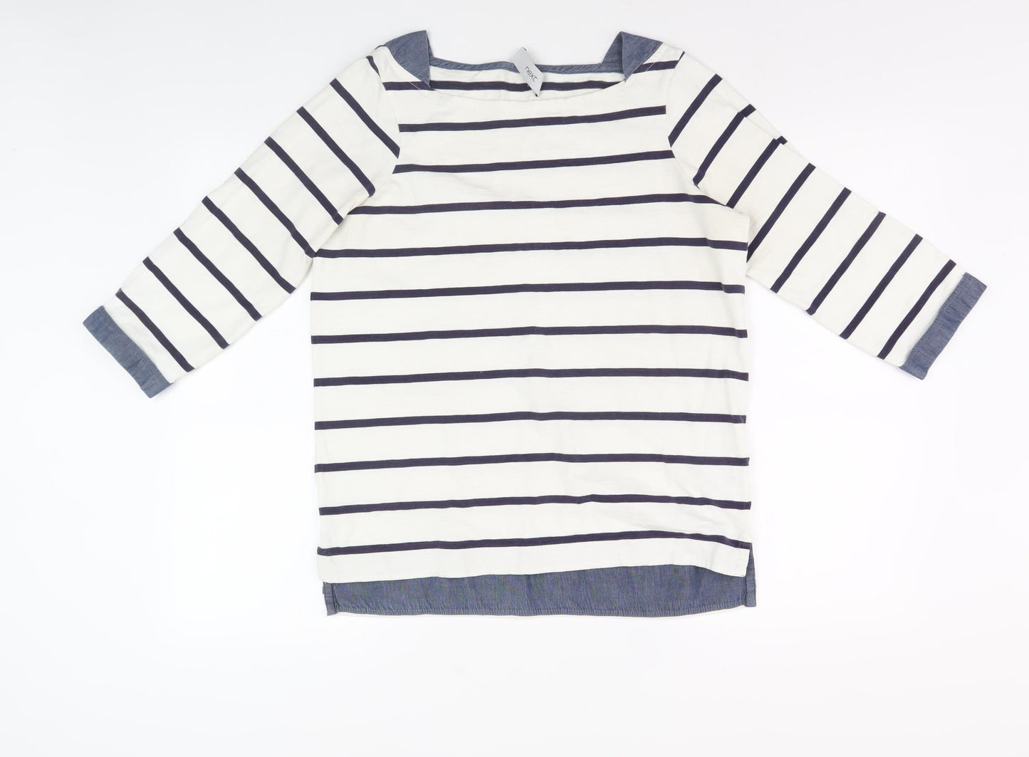 Next Women's White Striped Long Sleeve T-Shirt, Size 10