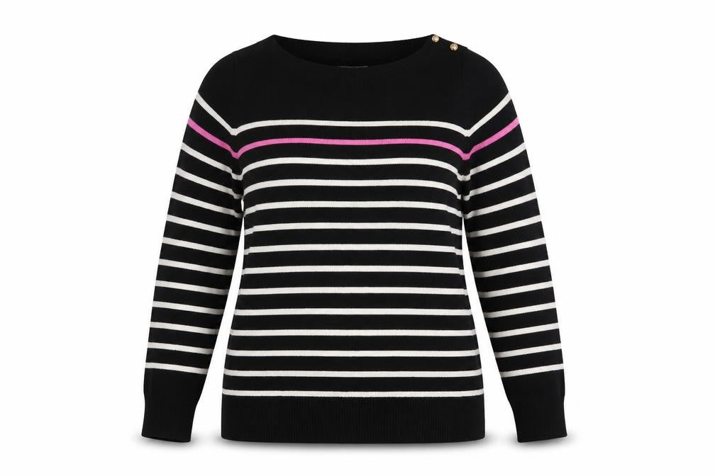 Front view of Catherine Malandrino Women's Black Striped Jumper M