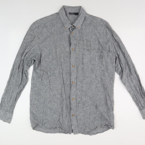 Livergy Men's Grey Linen Blend Button-Up Shirt - Size L