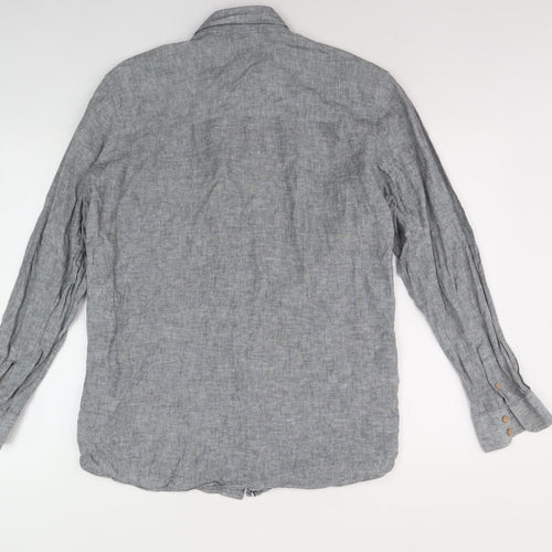 Livergy Men's Grey Linen Blend Button-Up Shirt - Size L
