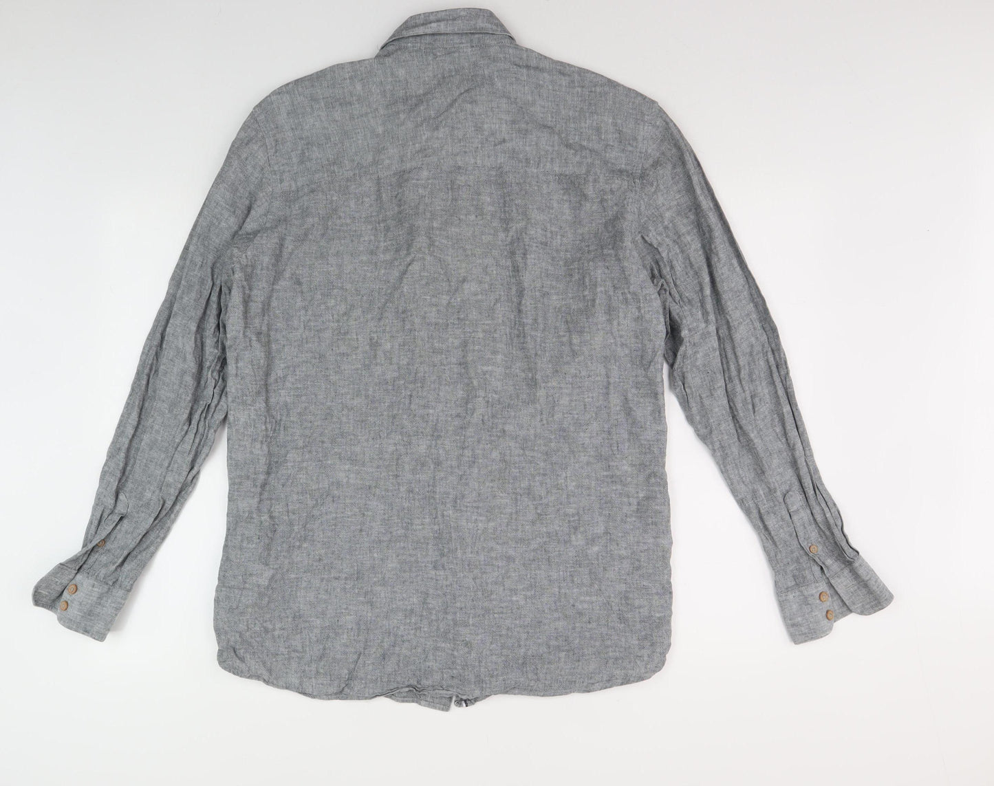 Livergy Men's Grey Linen Blend Button-Up Shirt - Size L