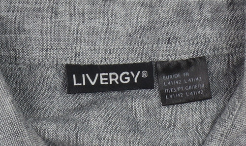 Livergy Men's Grey Linen Blend Button-Up Shirt - Size L