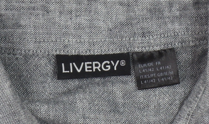 Livergy Men's Grey Linen Blend Button-Up Shirt - Size L