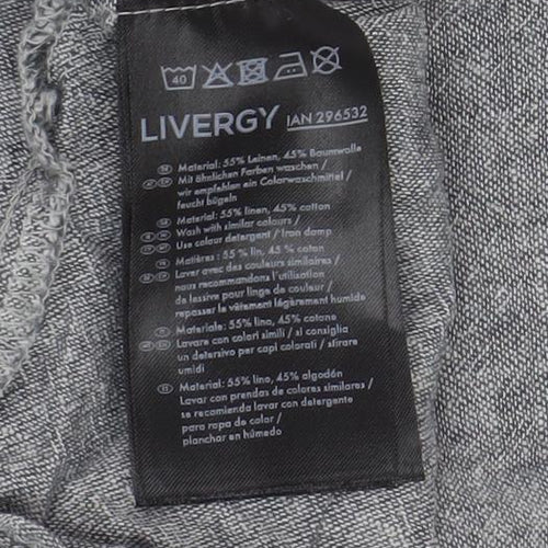 Livergy Men's Grey Linen Blend Button-Up Shirt - Size L