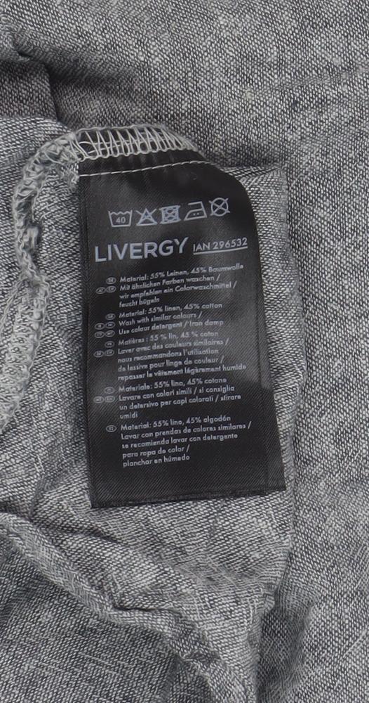 Livergy Men's Grey Linen Blend Button-Up Shirt - Size L