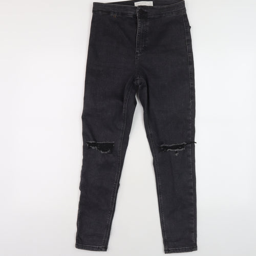 Topshop Black Skinny Distressed Jeans, 28 Waist, Unisex