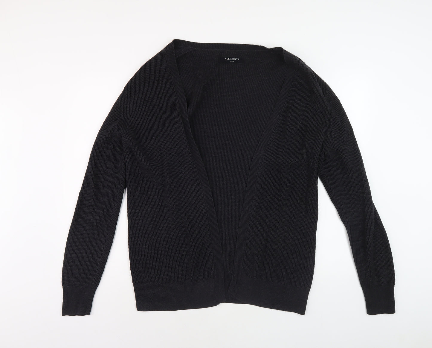 AllSaints Men's Black Cardigan, Large, Cotton Knit