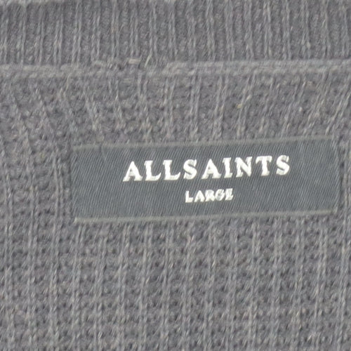 AllSaints Men's Black Cardigan, Large, Cotton Knit