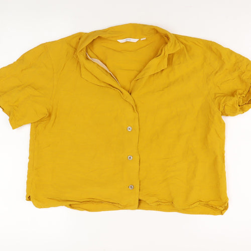 Uniqlo Women's Yellow Linen Button-Up Shirt Size S