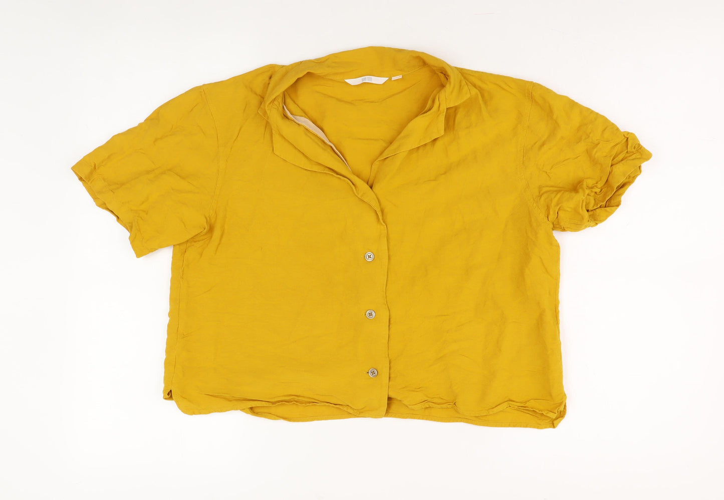 Uniqlo Women's Yellow Linen Button-Up Shirt Size S