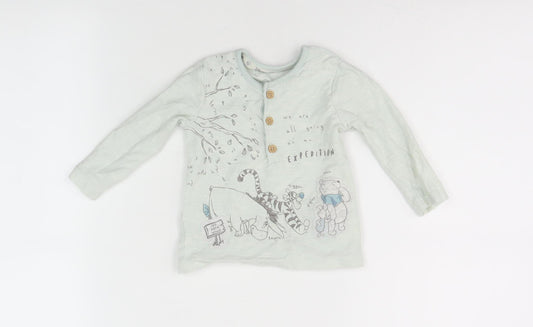 Front view of Disney unisex baby blue t-shirt 3-6m - cute pooh graphic