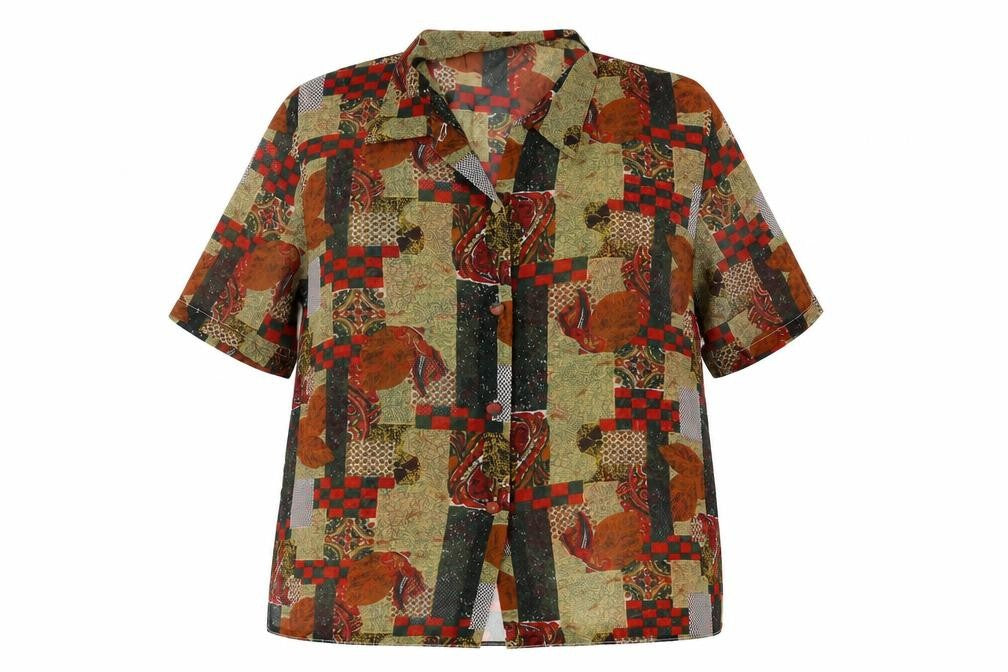 Front view of Women's Multicoloured Patchwork Blouse, size 18