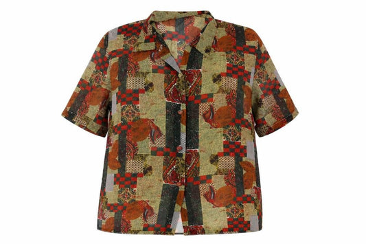 Front view of Women's Multicoloured Patchwork Blouse, size 18