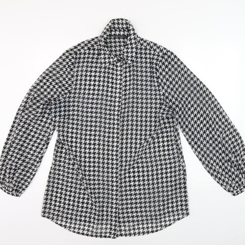 SOSANDAR Women's Black Houndstooth Button-Up Shirt