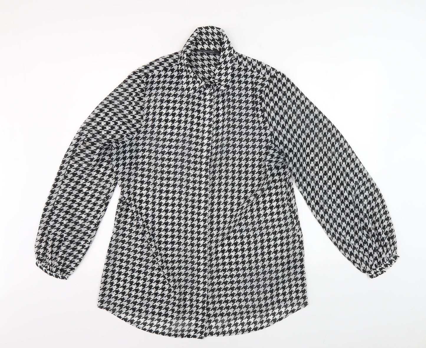 SOSANDAR Women's Black Houndstooth Button-Up Shirt