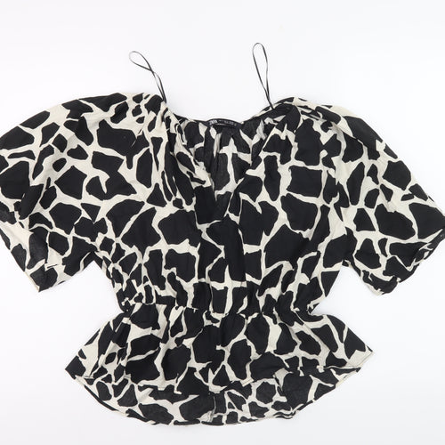 Zara Women's Black & White Cropped Blouse S