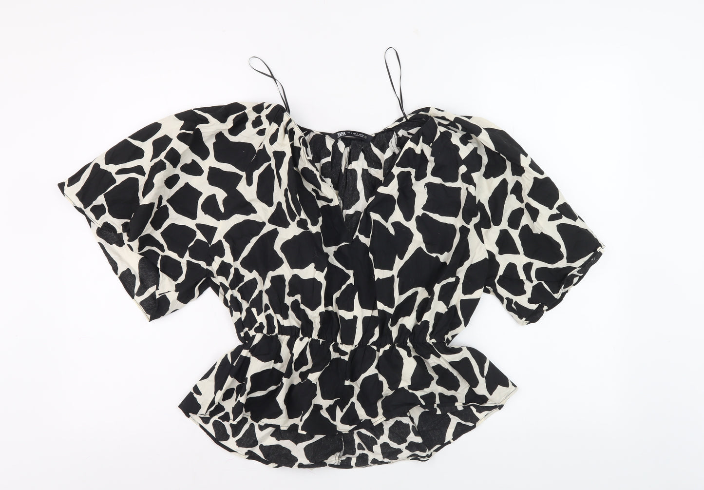 Zara Women's Black & White Cropped Blouse S
