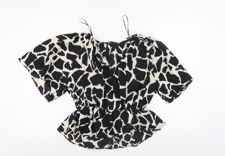 Zara Women's Black & White Cropped Blouse S