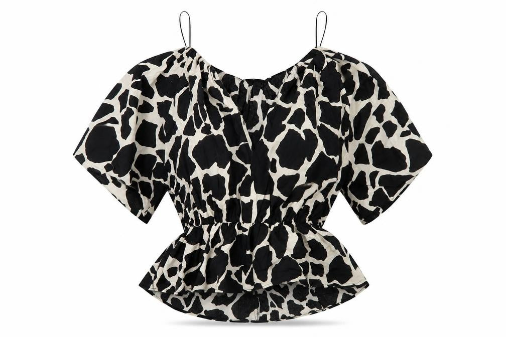 Front view of Zara Women's Black & White Cropped Blouse S