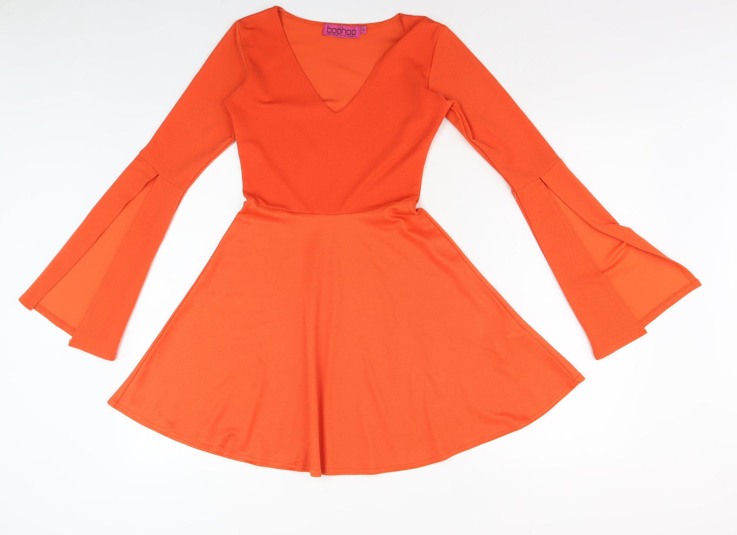 Boohoo Women's Orange V-Neck Fit & Flare Dress, Size 6