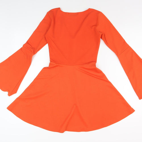 Boohoo Women's Orange V-Neck Fit & Flare Dress, Size 6