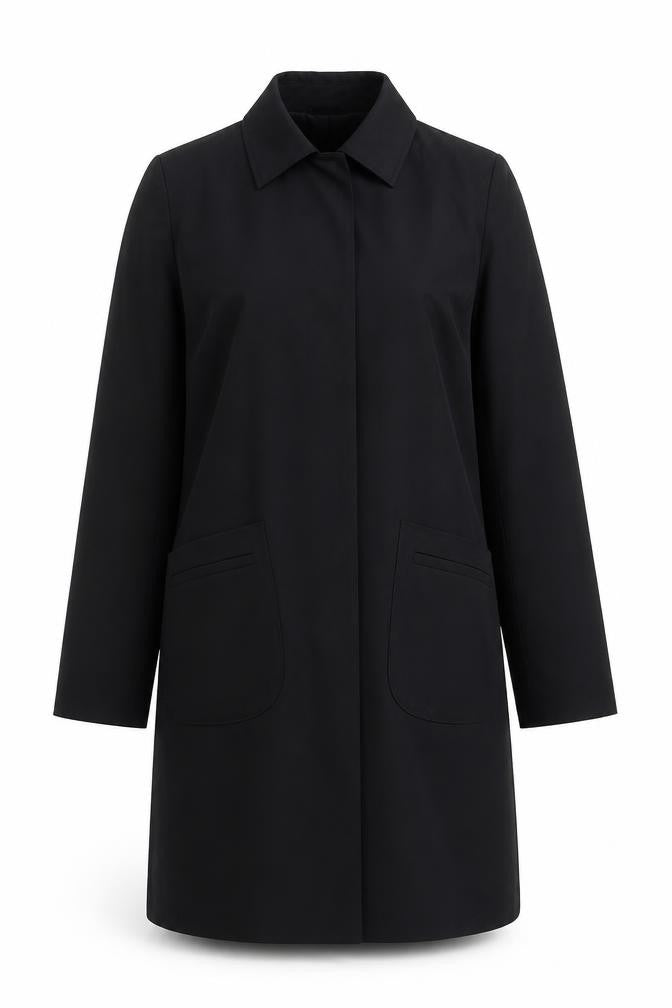 Front view of Etam Women's Black Long Overcoat, size 14, Regular