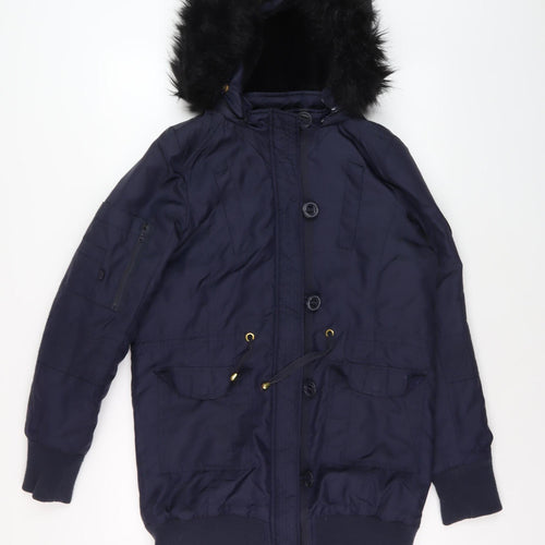 Fenchurch Men's Blue Hooded Parka Coat S