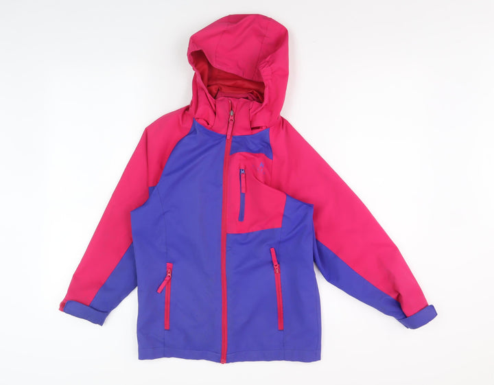 HIGEAR Girls Pink Blue Ski Jacket, Size 7-8, Waterproof