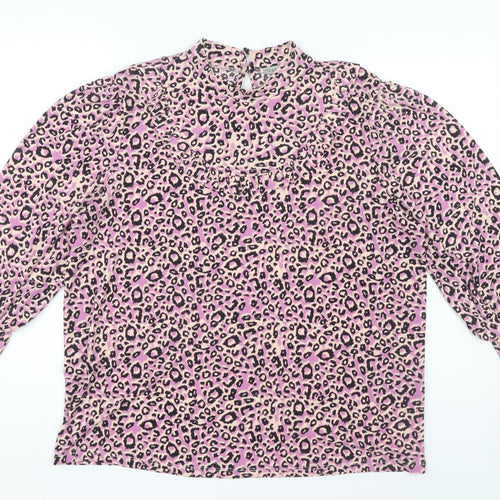 Oasis Women's Pink Animal Print Tunic Blouse, Size L