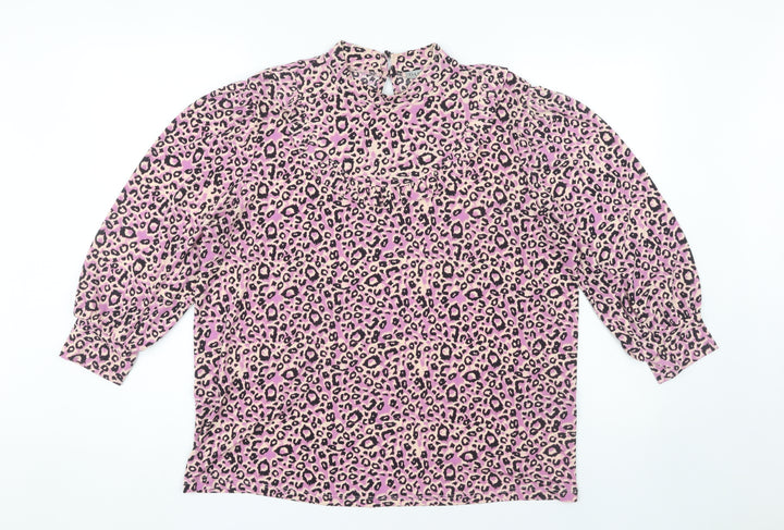 Oasis Women's Pink Animal Print Tunic Blouse, Size L