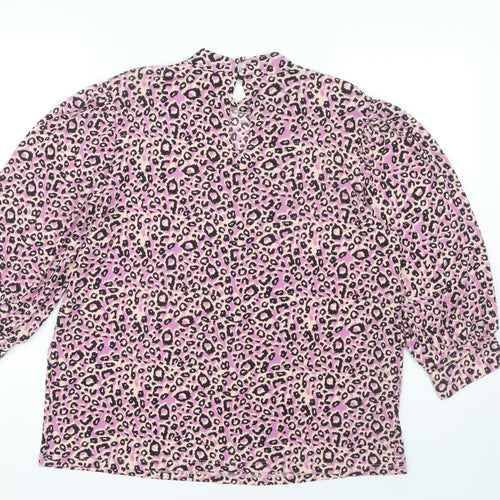 Oasis Women's Pink Animal Print Tunic Blouse, Size L