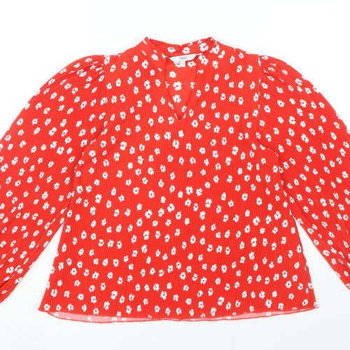 Next Women's Red Floral Blouse Size 10 Puff Sleeves