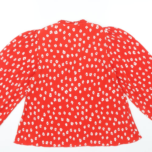 Next Women's Red Floral Blouse Size 10 Puff Sleeves