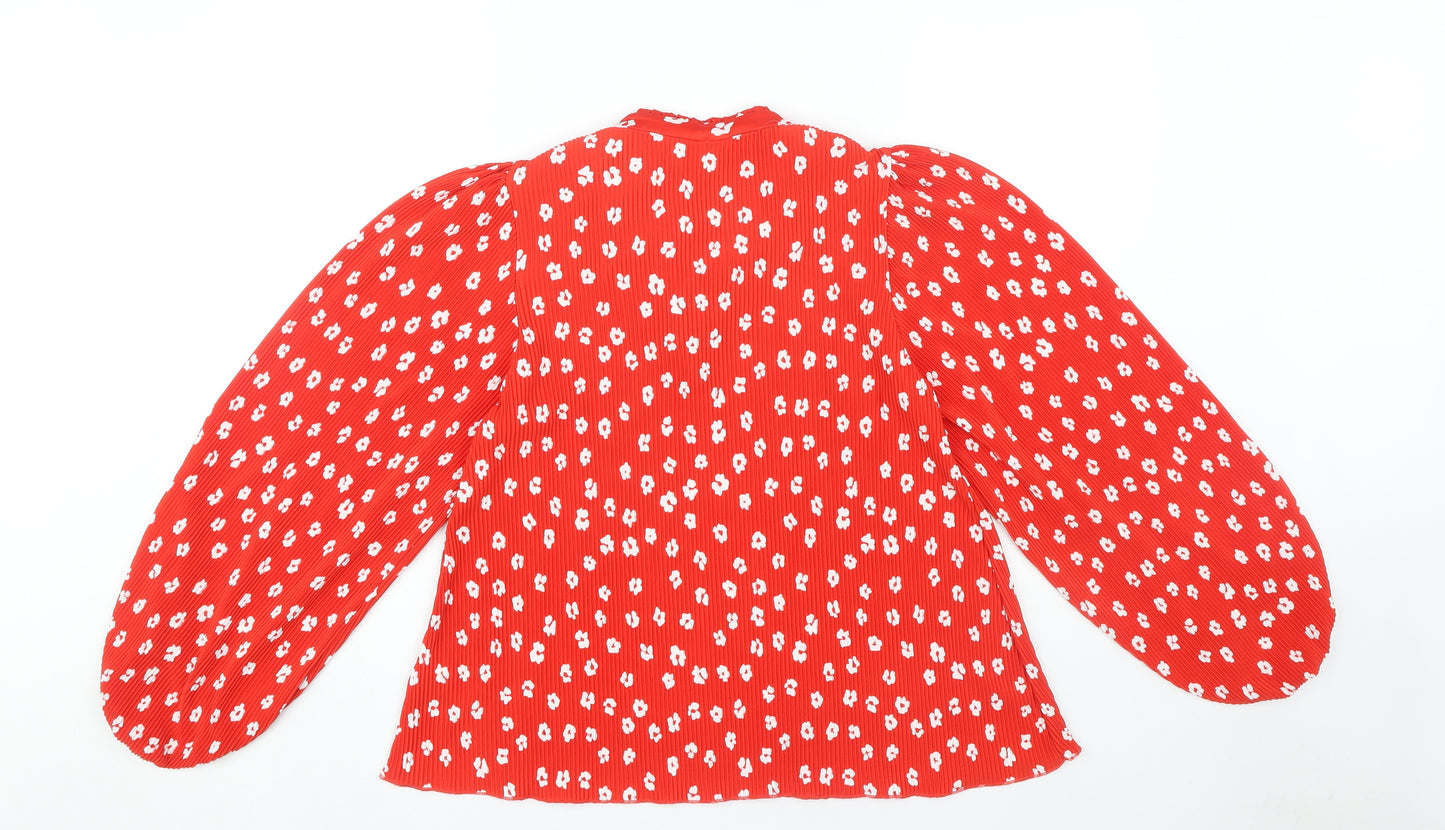 Next Women's Red Floral Blouse Size 10 Puff Sleeves