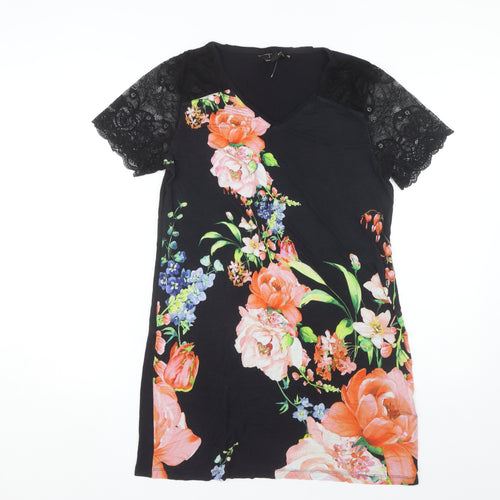 Lipsy Women's Black Floral Shift Dress Size 12