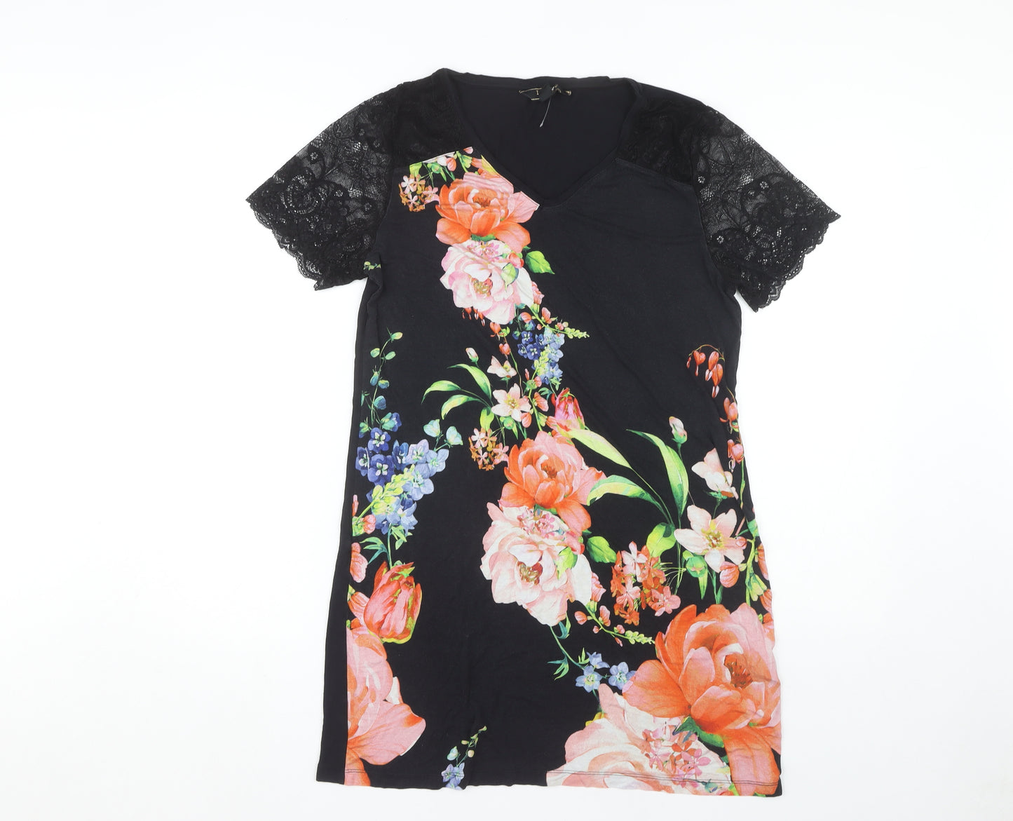 Lipsy Women's Black Floral Shift Dress Size 12