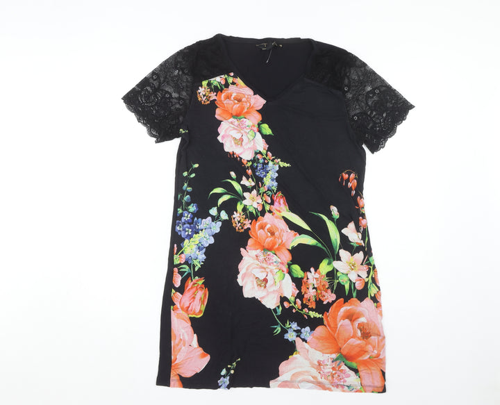 Lipsy Women's Black Floral Shift Dress Size 12