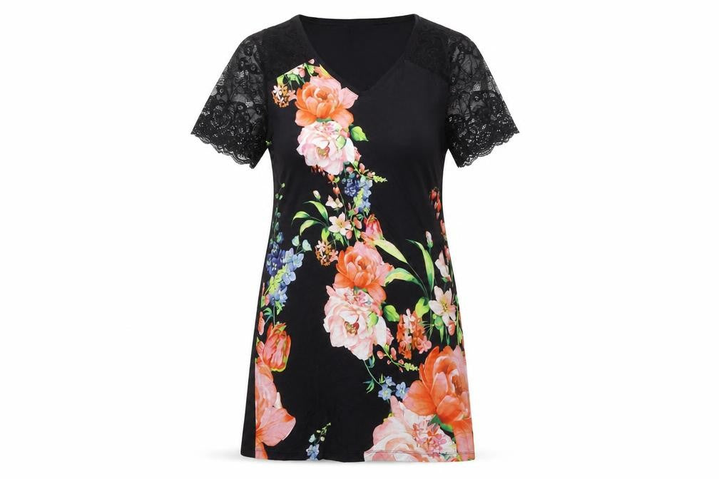 Front view of Lipsy Women's Black Floral Shift Dress, size 12